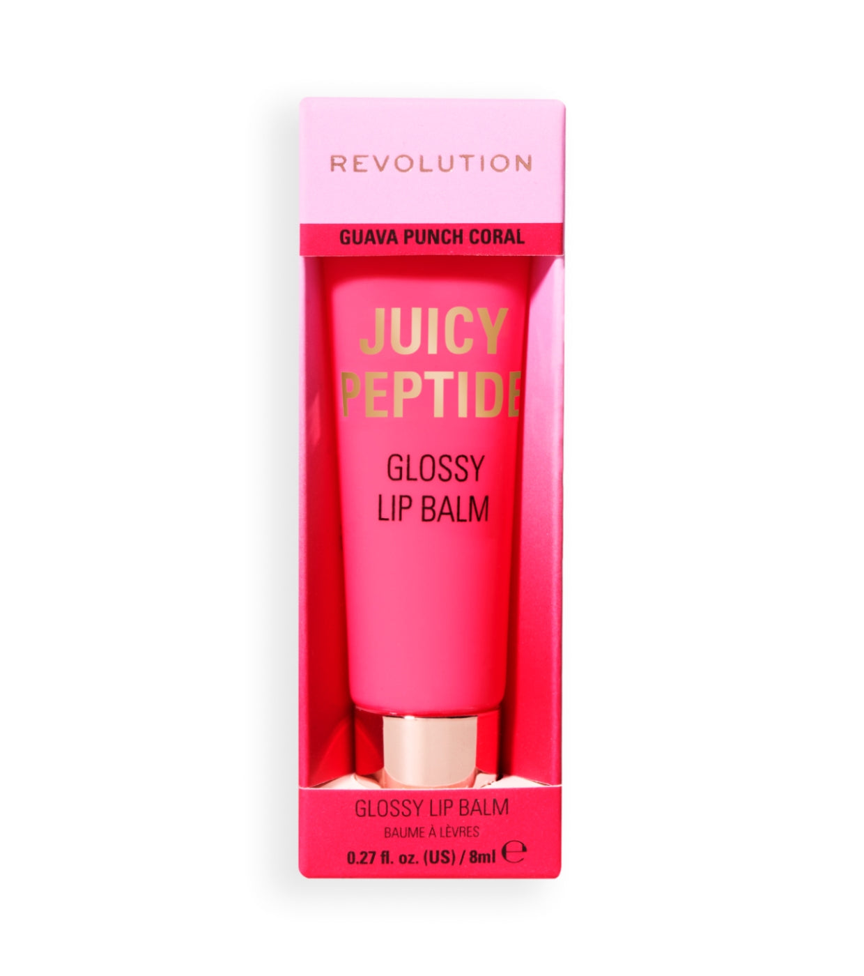 Makeup Revolution - Bálsamo labial con brillo Juicy Peptide - Guava Rum Punch Coral