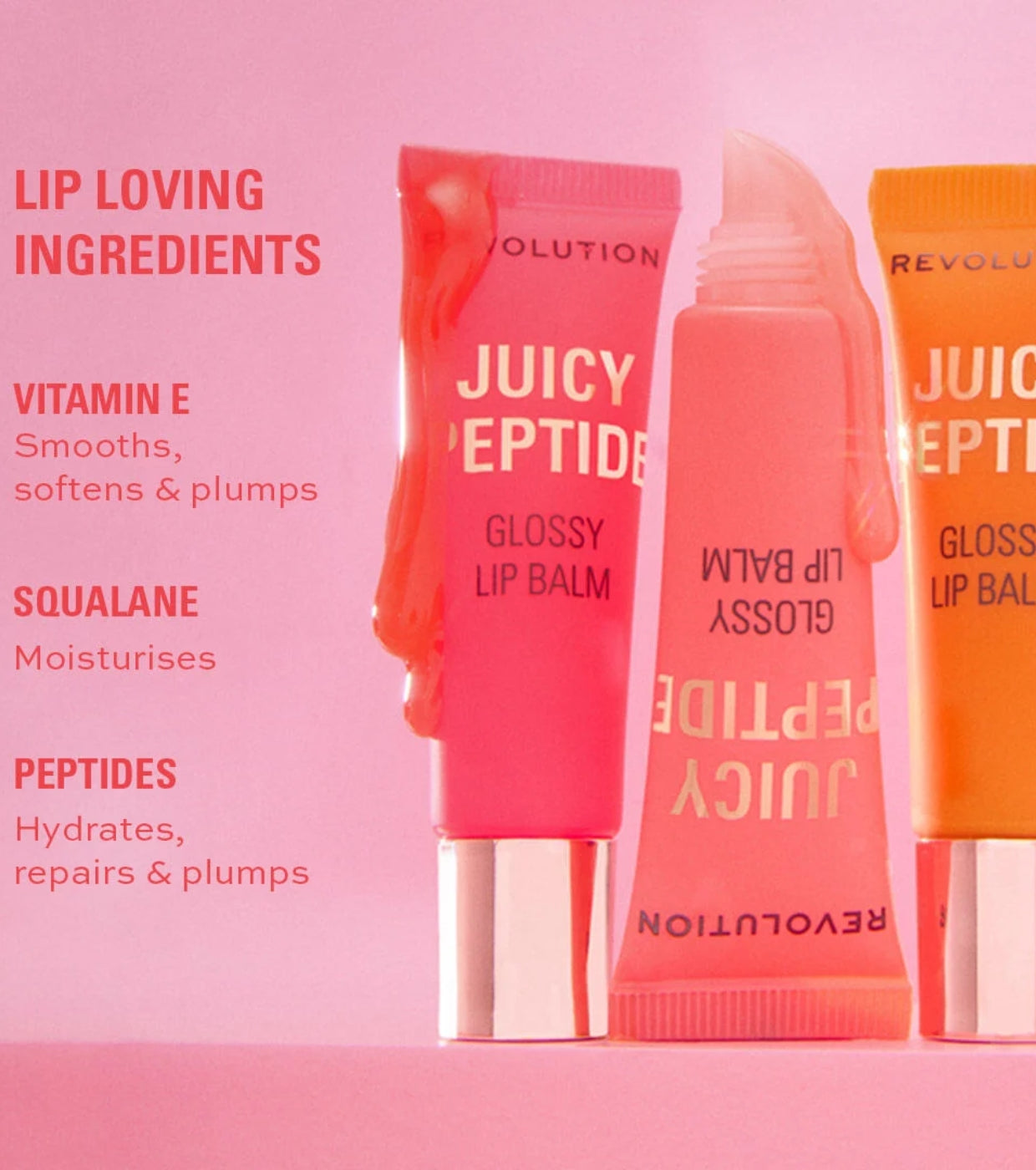 Makeup Revolution - Bálsamo labial con brillo Juicy Peptide - Guava Rum Punch Coral