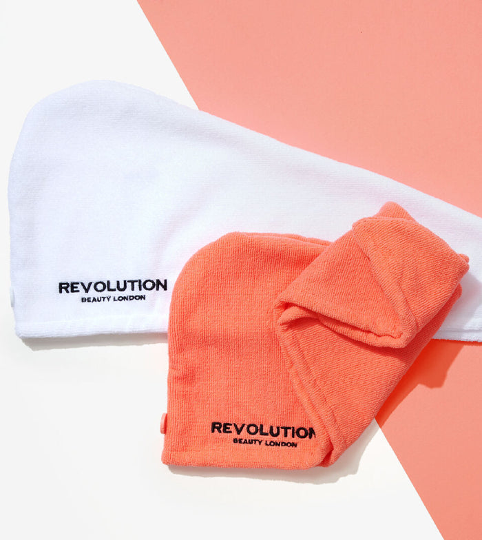 Revolution Haircare - Pack de toallas de microfibra para el cabello - Blanca y coral