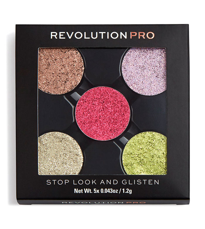 Revolution Pro - Pack de 5 sombras de ojos Glitter en godet magnéticas - Stop Look and Glisten