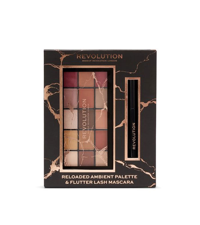 Revolution - Set de regalo con paleta de sombras Reloaded Ambient y máscara de pestañas Flutter Lash