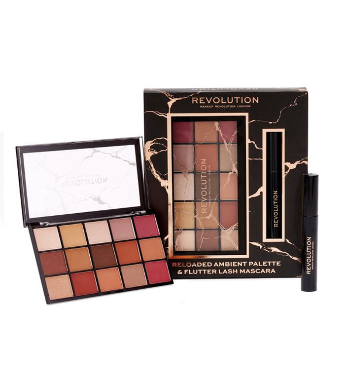 Revolution - Set de regalo con paleta de sombras Reloaded Ambient y máscara de pestañas Flutter Lash