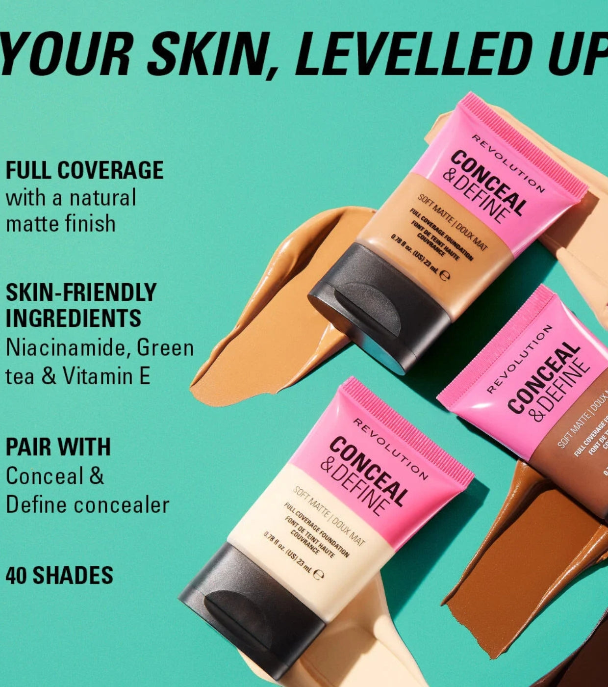 Makeup Revolution - Base de maquillaje Conceal & Define Soft Matte - F2.5NC
