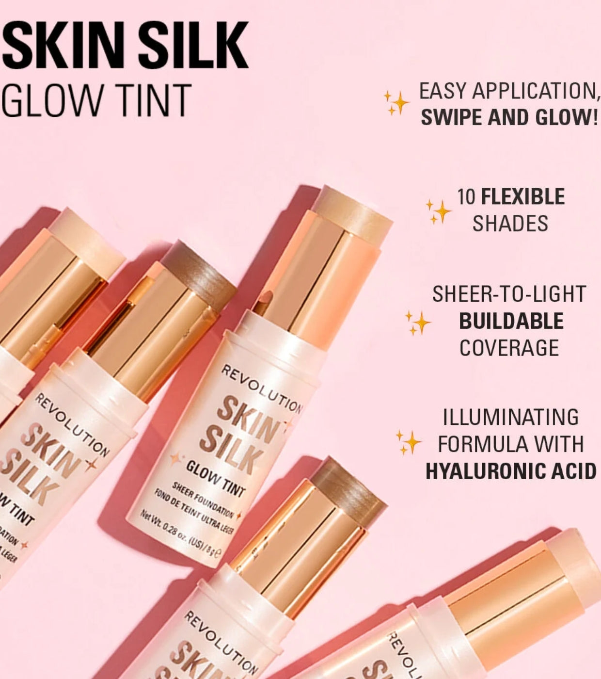 Makeup Revolution - Base de maquillaje en stick Skin Silk Glow Tint Sheer Foundation - Medium Neutral