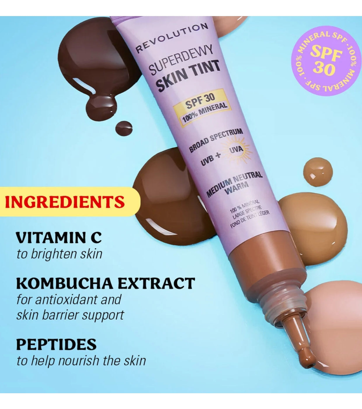 Makeup Revolution - Base de maquillaje Superdewy Skin Tint SPF30 - Medium Neutral Warm