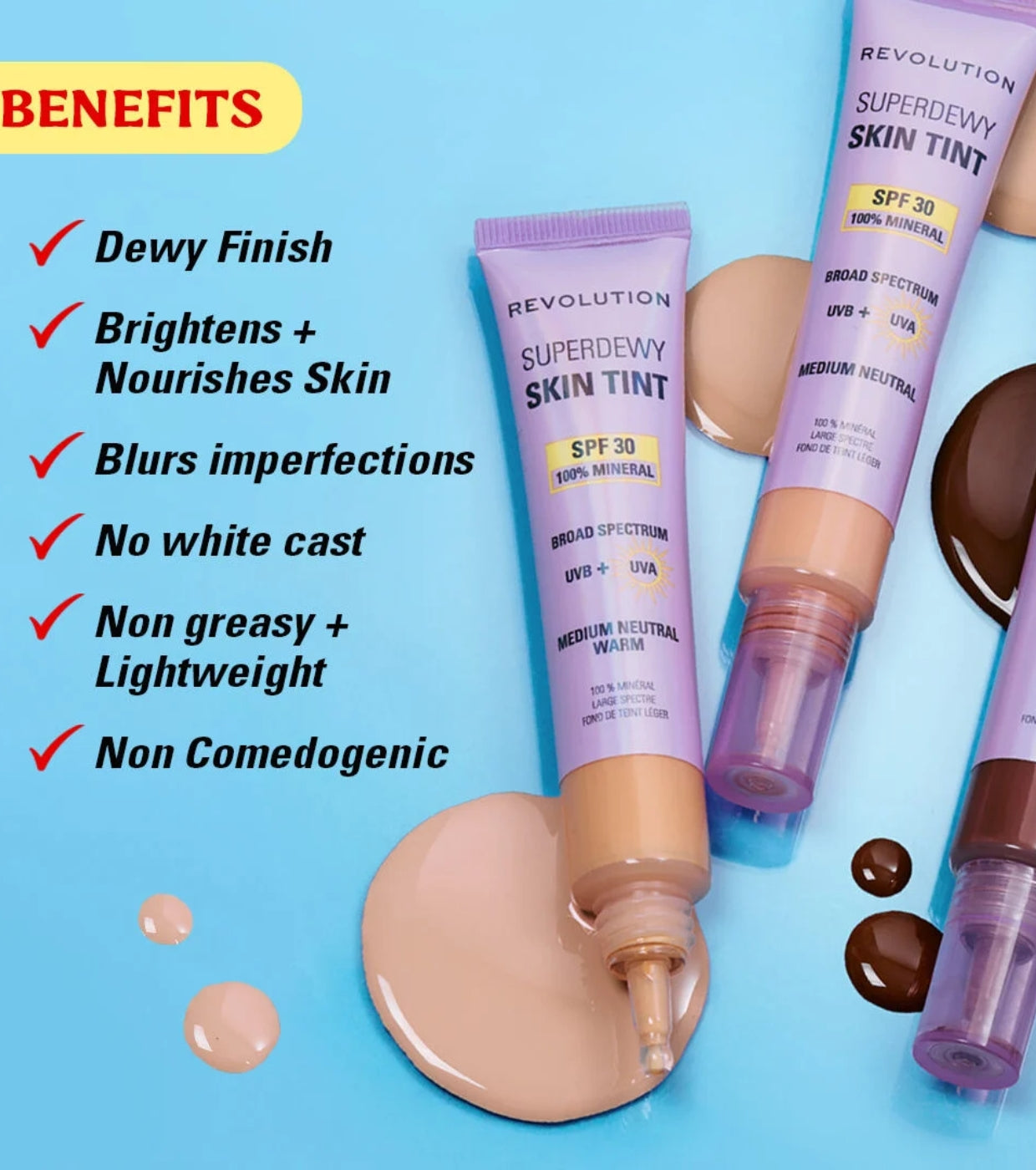 Makeup Revolution - Base de maquillaje Superdewy Skin Tint SPF30 - Medium Tan Warm