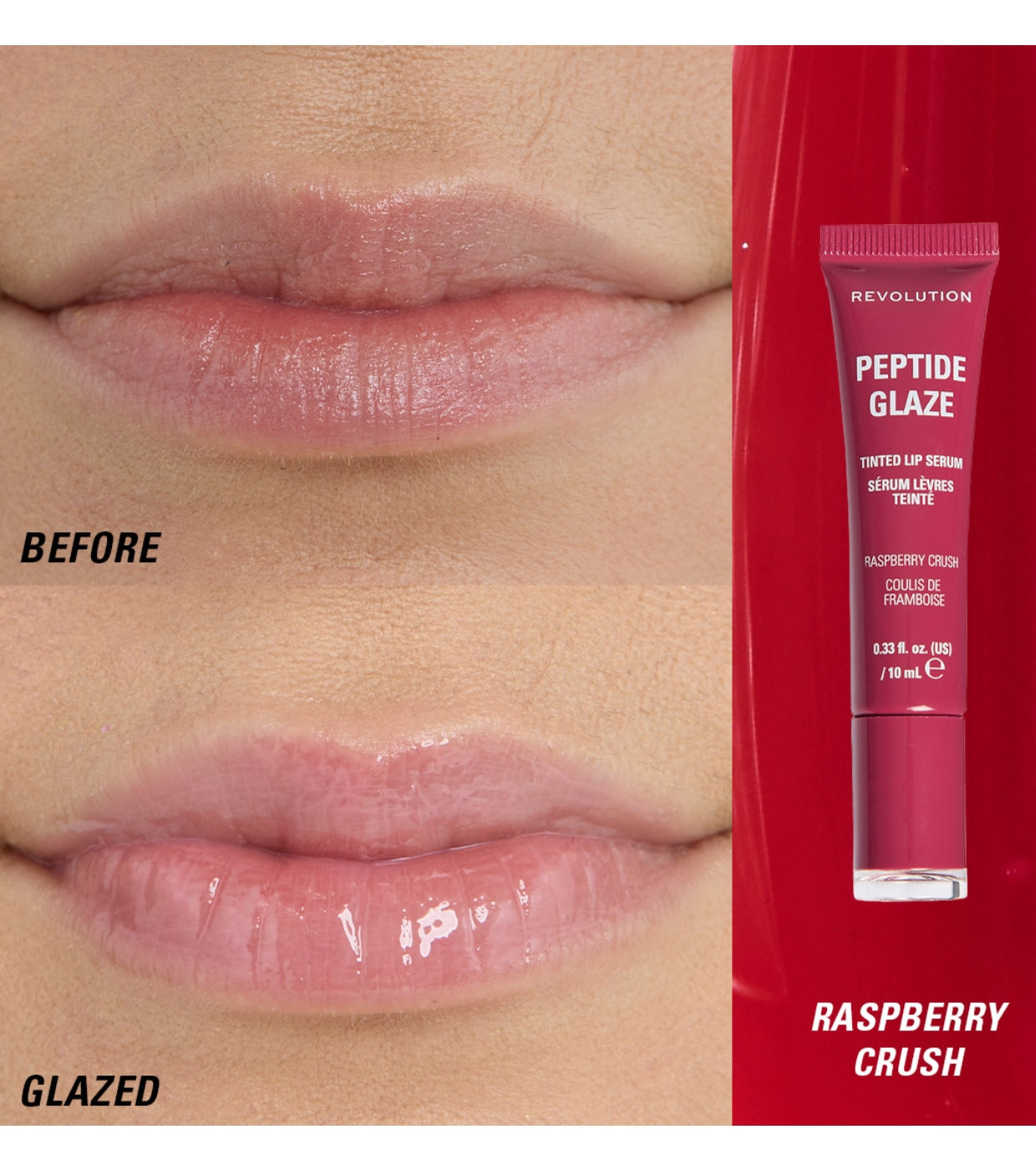 Makeup Revolution - Tinte labial con sérum Peptide Glaze - Raspberry Crush