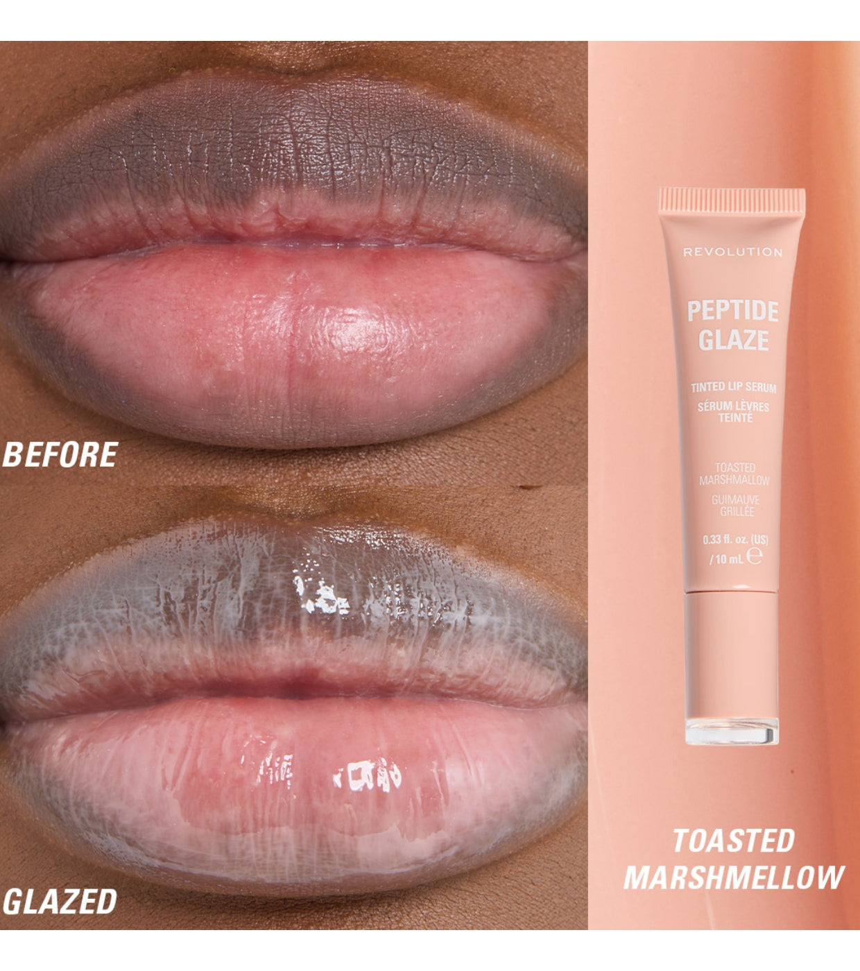 Makeup Revolution - Tinte labial con sérum Peptide Glaze - Toasted Marshmallow