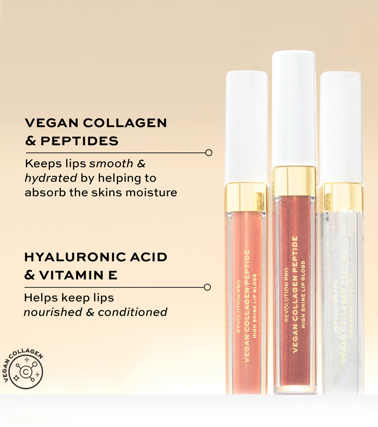 Revolution Pro - Brillo de labios Vegan Collagen Peptide - Cashmere